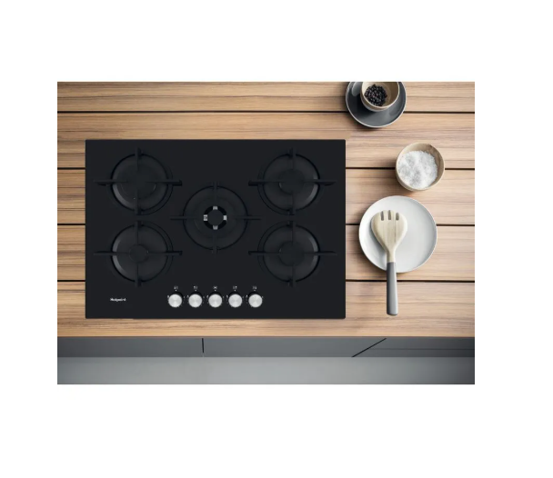 Hotpoint HGS72SBK 75cm Black Gas on glass hob 