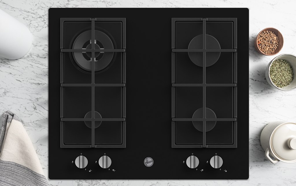 Hoover HVG6K3B 60cm Black Gas Hob 