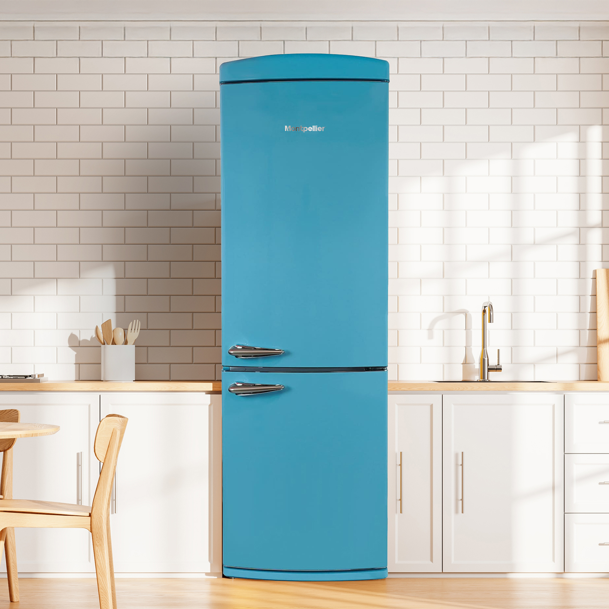 Montpellier MAB190PB No Frost Retro Blue Fridge Freezer 
