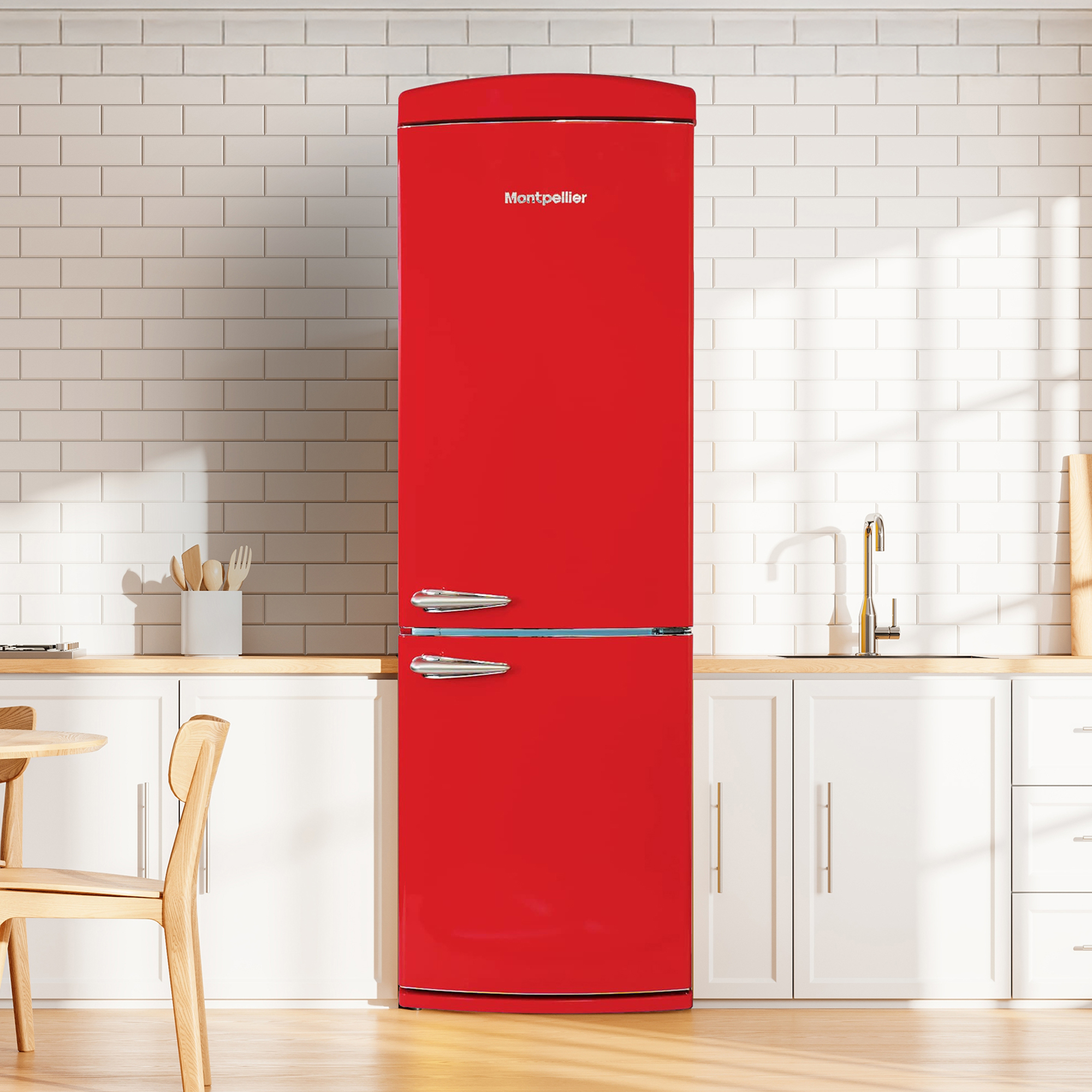 Montpellier MAB190R No Frost Red Retro Fridge Freezer 