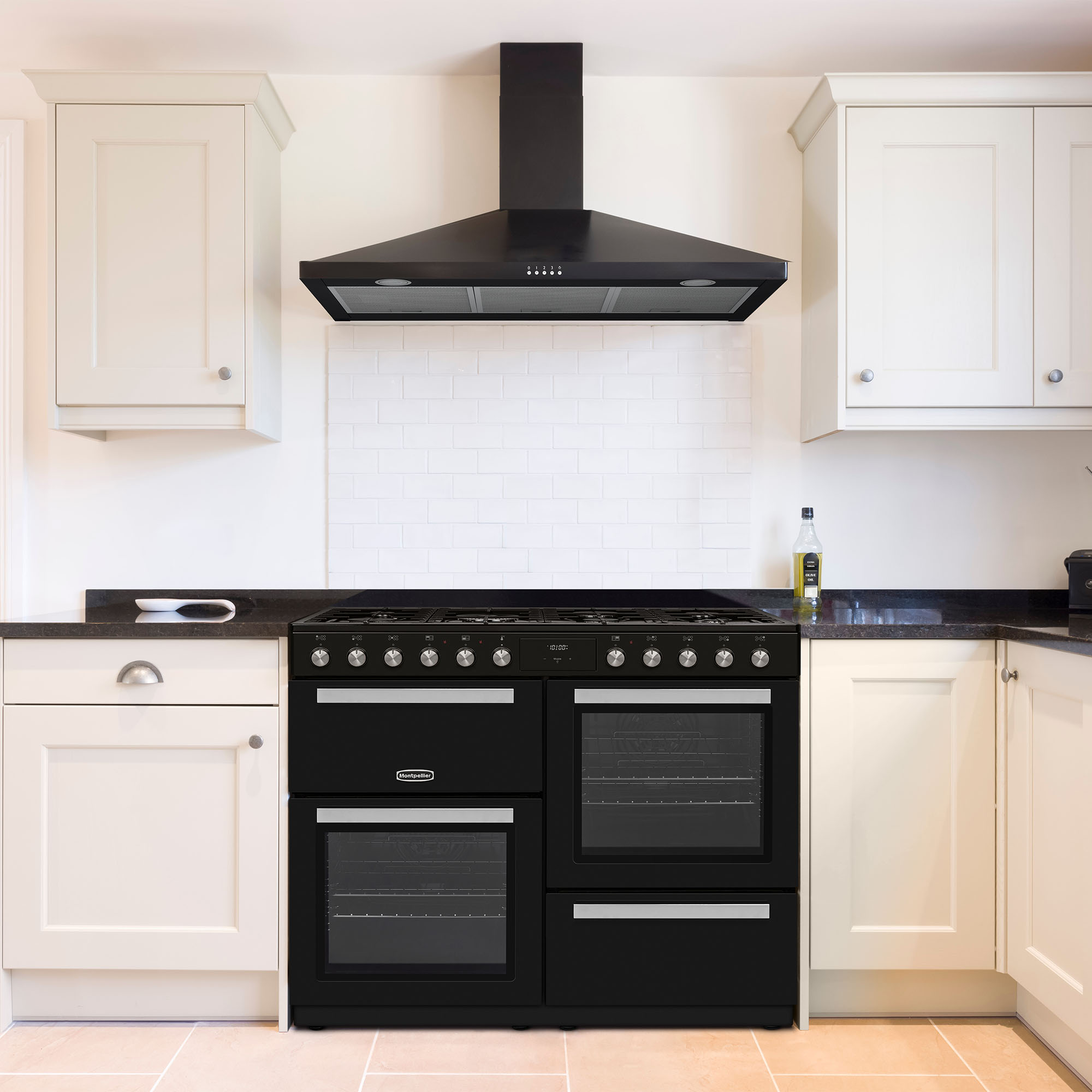 Montpellier MDFRC100K Black 100cm Dual Fuel Range Cooker 