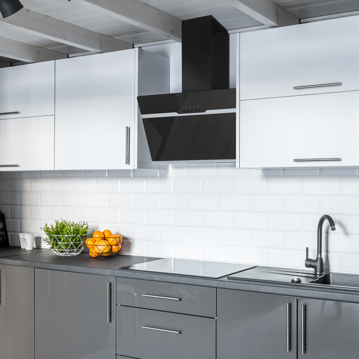 Montpellier MHD650BK Black Glass 60cm Slanted Hood 