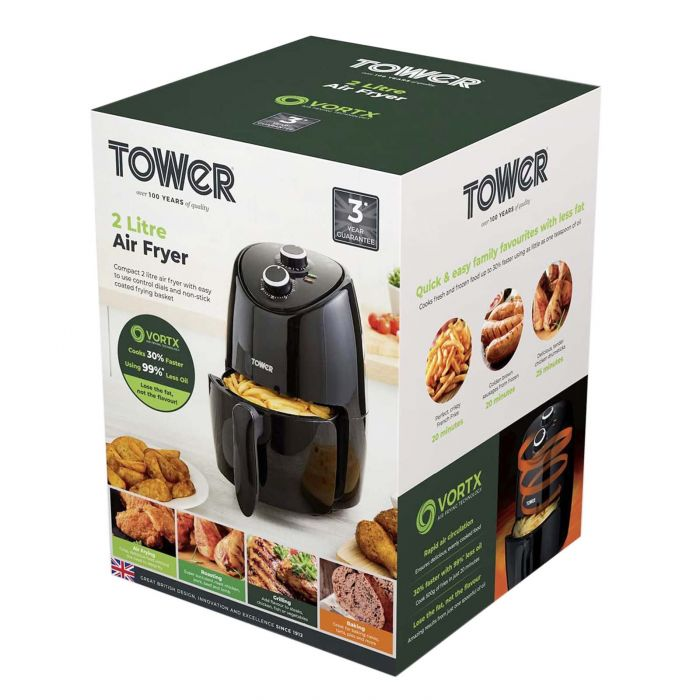 Tower T17087 Black Vortx Compact 2 Litre Air Fryer 