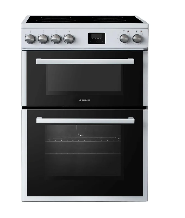 Teknix TKED64W/2 White 60cm Ceramic Double Electric Cooker 